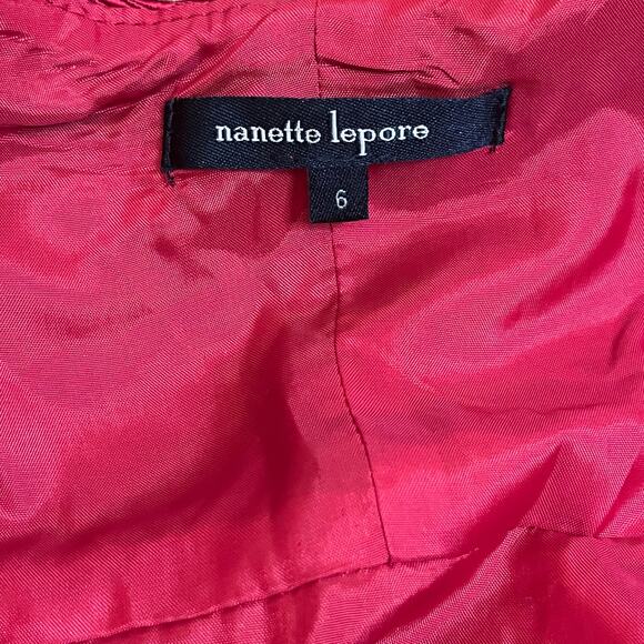 Nanette Lepore Red zip pleated cocktail Dress pockets 6 Wedding Guest mobwife - Picture 8 of 13